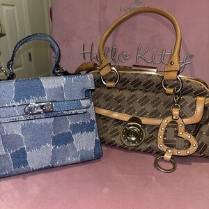 Stylish Handbag Set in Blue and Brown